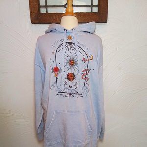 Tunic Length Hoodie Pastel Blue Inner Love Graphic Hooded Sweatshirt size L